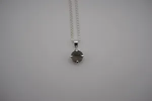 Moss Agate Necklace: Round Cut, Silver Prong Setting, Adjustable Wheat Chain