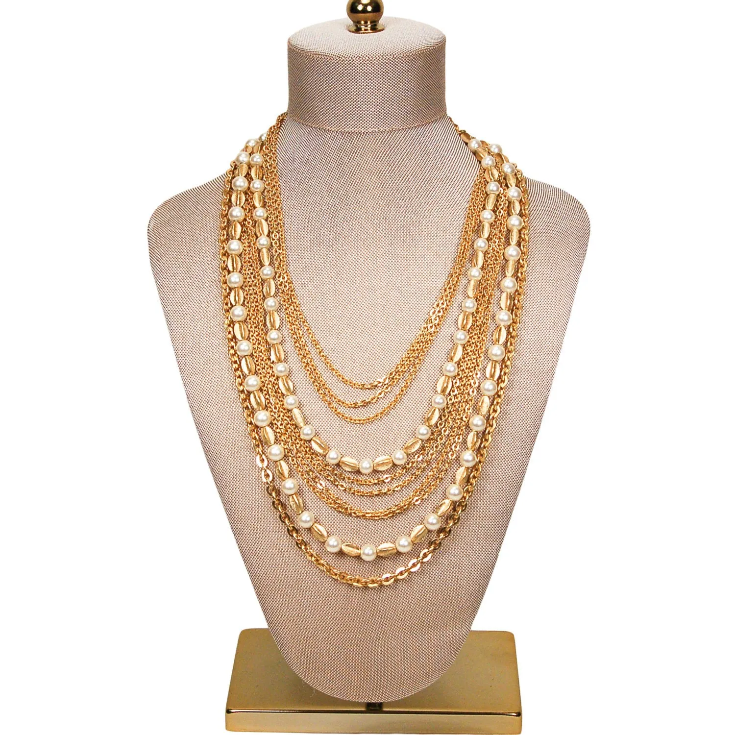Multi Strand Pearl and Gold Chain Necklace by Crown Trifari