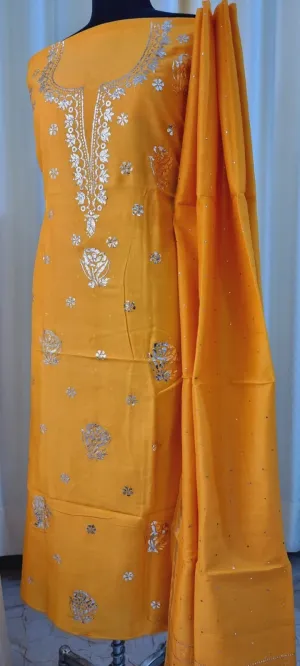 Mustard Yellow Chanderi Chikankari Silk Kurti And Dupatta