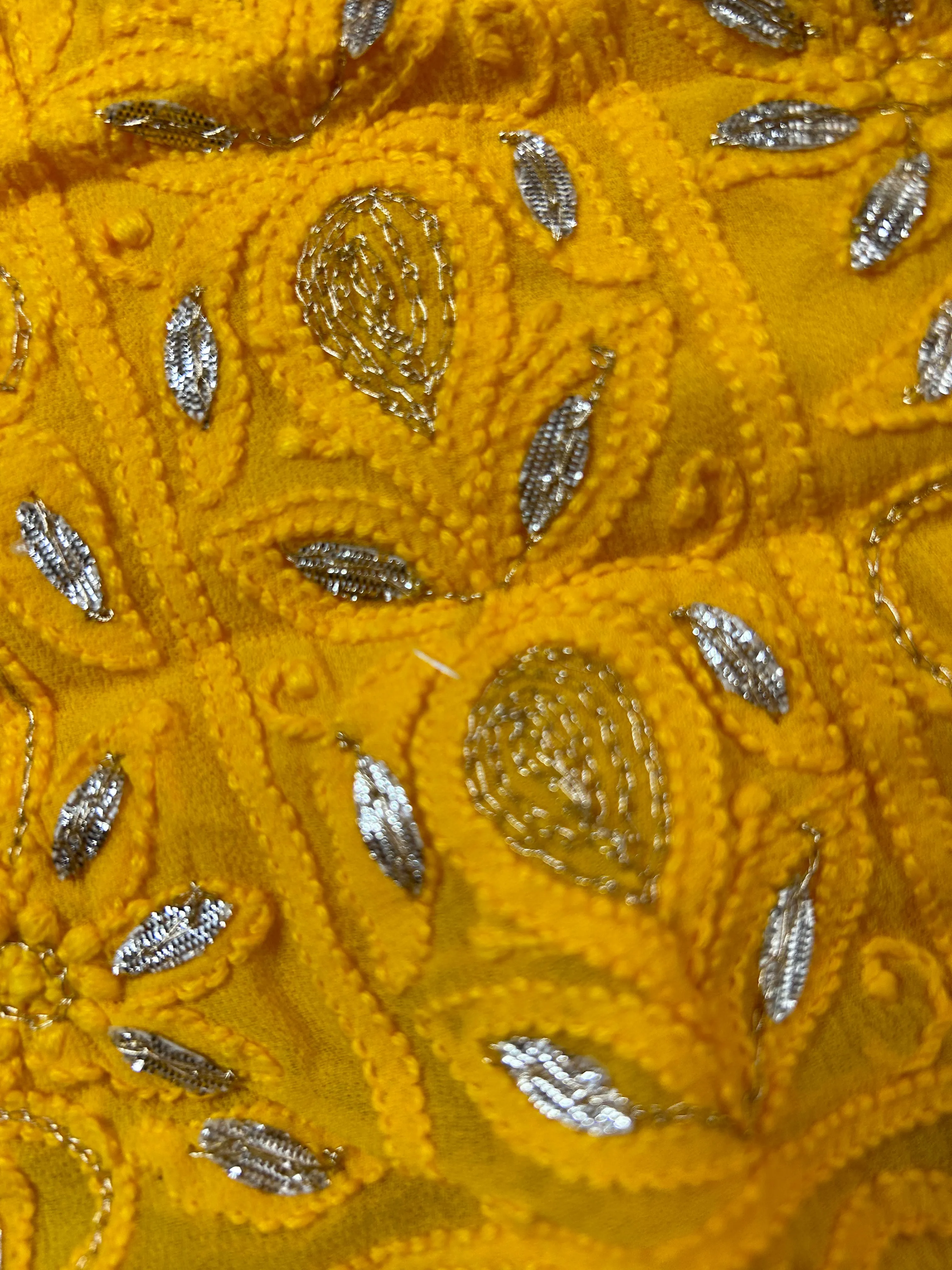 Mustard Yellow Lucknowi Chikankari Gota Patti Unstitched Salwar Suit Online