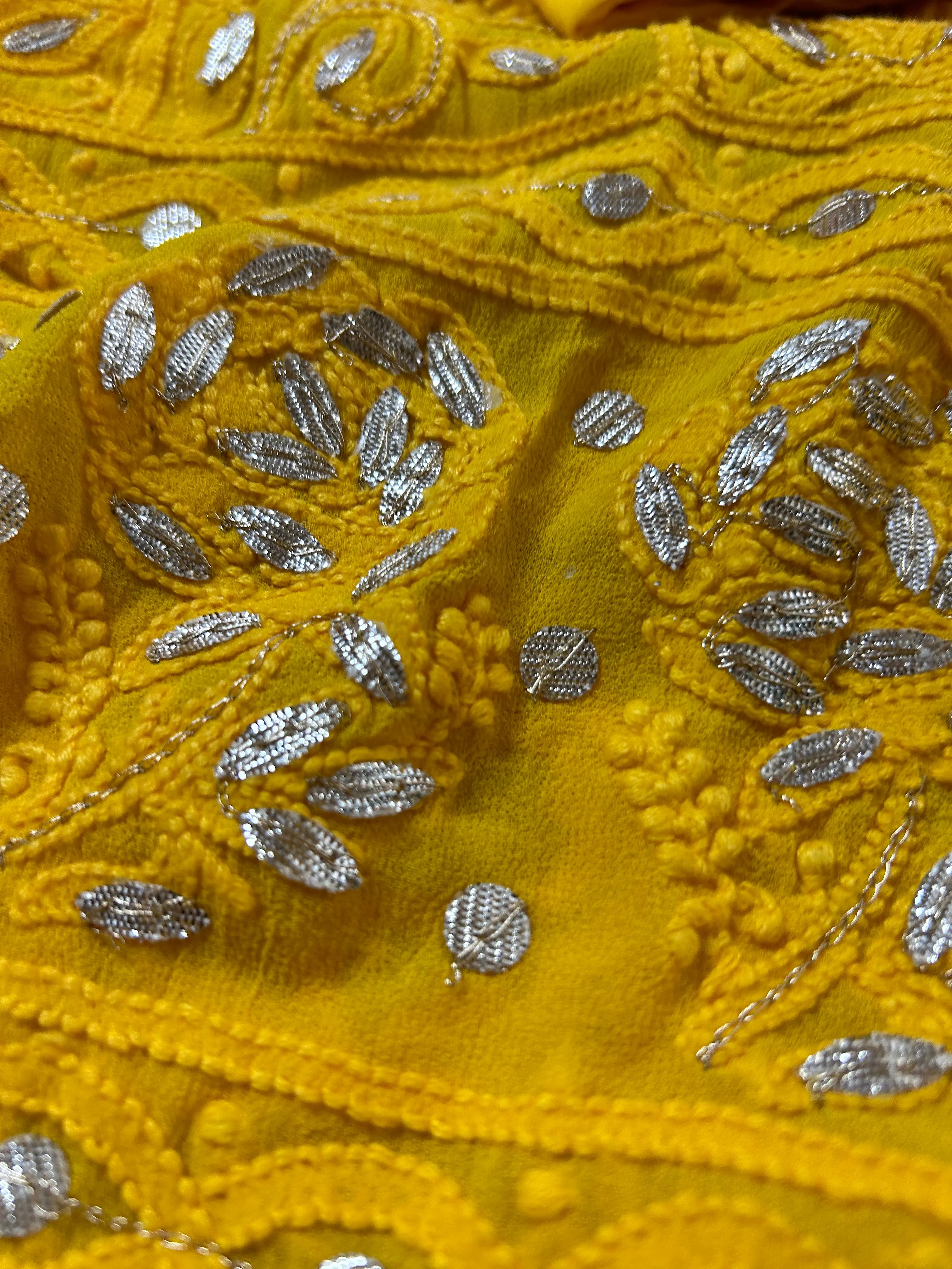 Mustard Yellow Lucknowi Chikankari Gota Patti Unstitched Salwar Suit Online