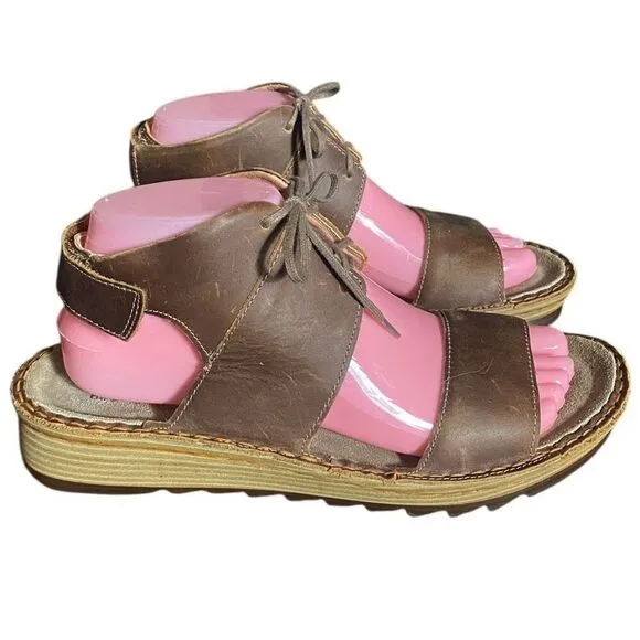 Naot Alpicola Brown Leather Tie Front Adjustable Wedge Sandal 39 Us 8