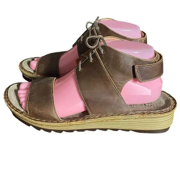 Naot Alpicola Brown Leather Tie Front Adjustable Wedge Sandal 39 Us 8