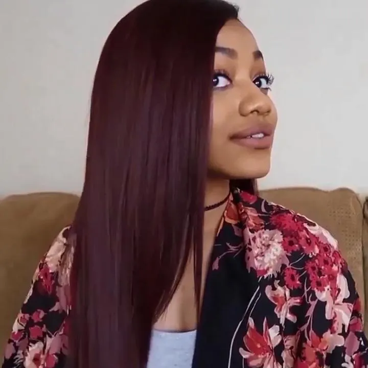 Natural Claret-red straight wig