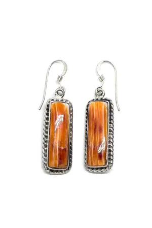 Navajo Joe Delgarito Spiny Shell Rectangular Sterling Silver Earrings