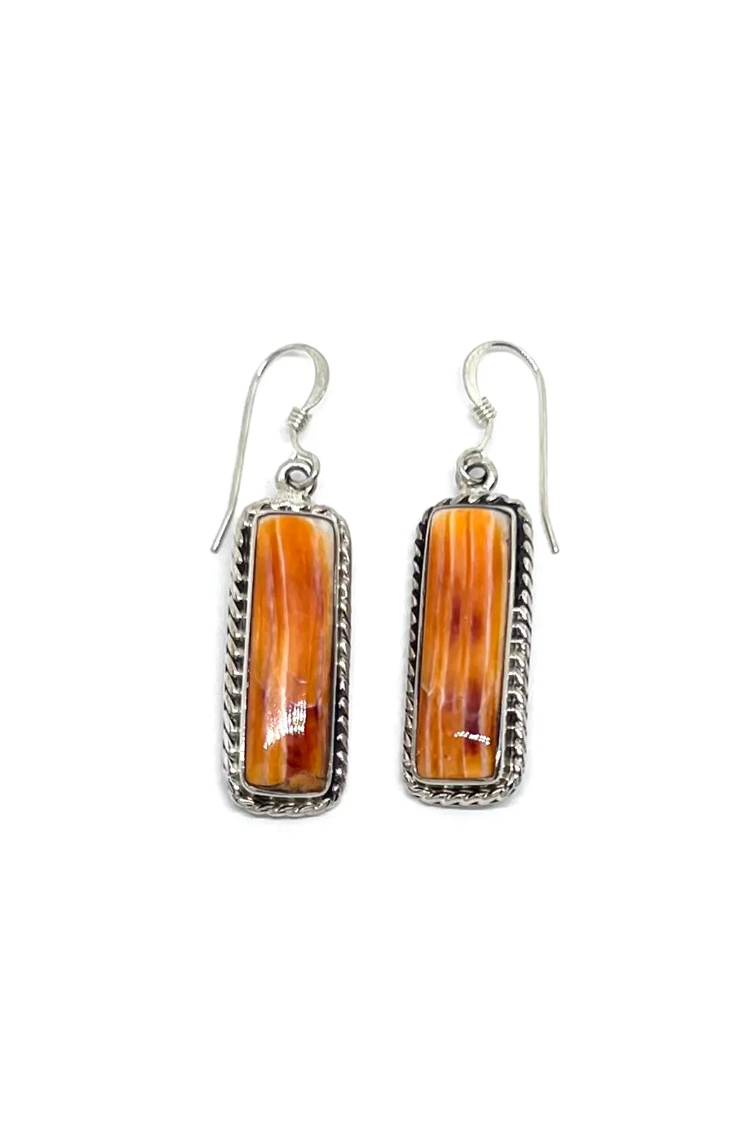 Navajo Joe Delgarito Spiny Shell Rectangular Sterling Silver Earrings