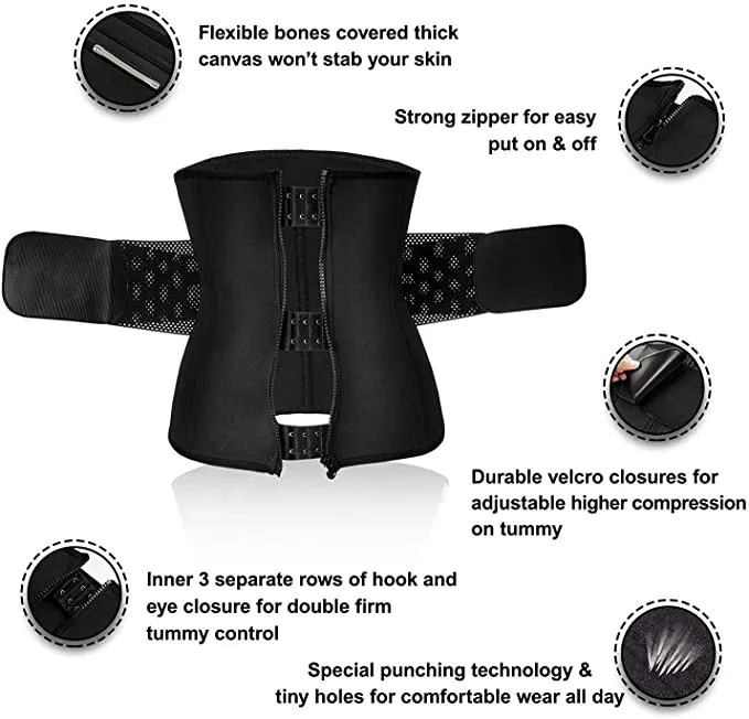 Nebility Women Waist Trainer Corset Tummy Tucker Weight Loss Workout Waist Cincher Trimmer, Black, Sz XL!