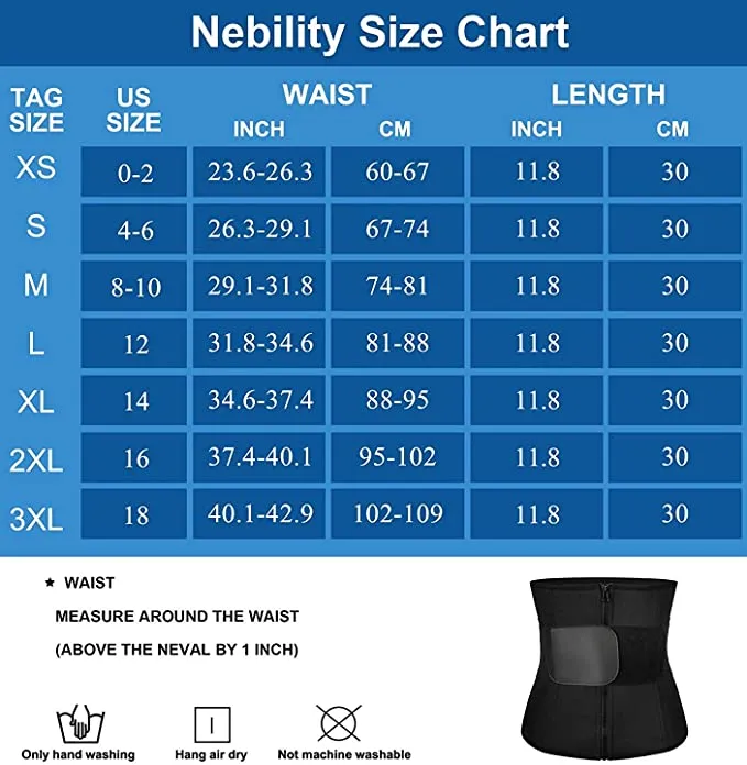 Nebility Women Waist Trainer Corset Tummy Tucker Weight Loss Workout Waist Cincher Trimmer, Black, Sz XL!