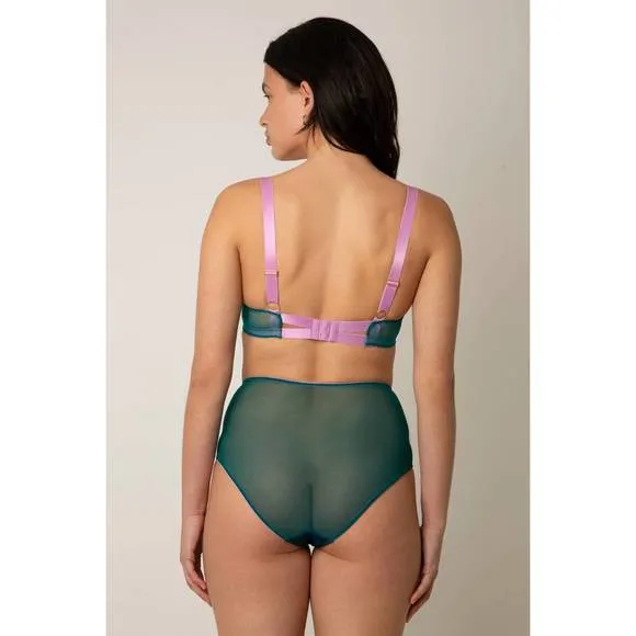 NEW DORA LARSEN lila lace balconette bra in peacock/jade/lavender