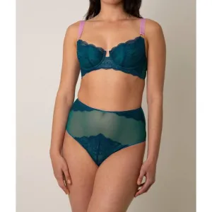 NEW DORA LARSEN lila lace balconette bra in peacock/jade/lavender