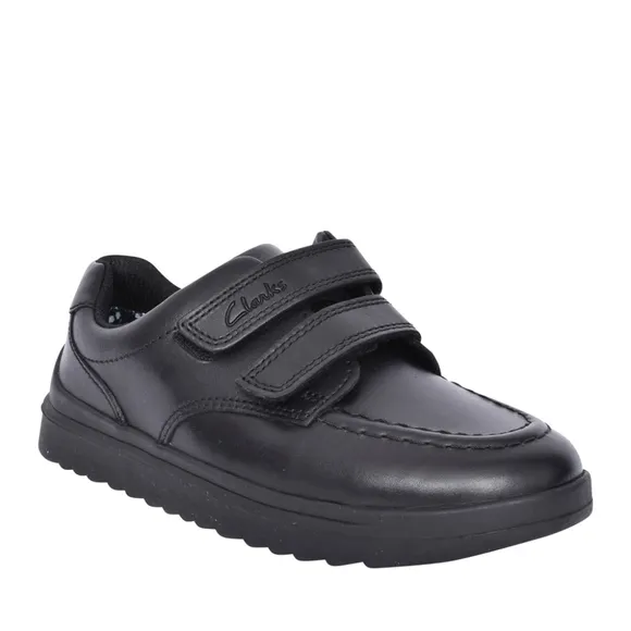 🆕NEW IN BOX Clarks WIDE Width Goal Style Black Leather Kids School Shoes