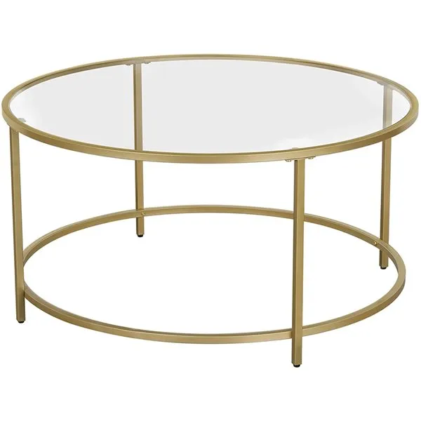New in box! VASAGLE 35.4" Diameter Gold Steel Frame with 6mm thick Tempered Glass Top Round Coffee Table Retails $199 