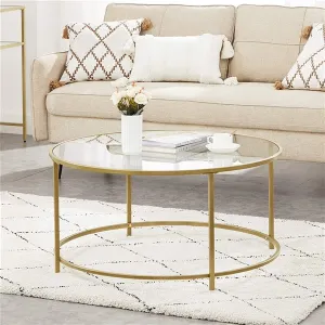 New in box! VASAGLE 35.4" Diameter Gold Steel Frame with 6mm thick Tempered Glass Top Round Coffee Table Retails $199 