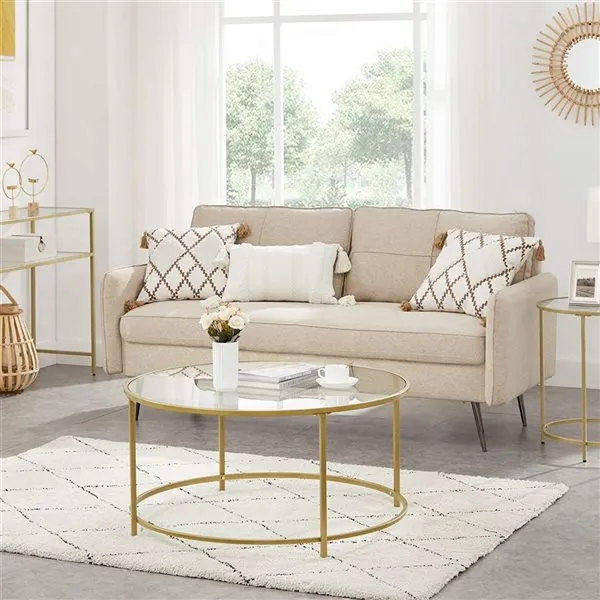 New in box! VASAGLE 35.4" Diameter Gold Steel Frame with 6mm thick Tempered Glass Top Round Coffee Table Retails $199 