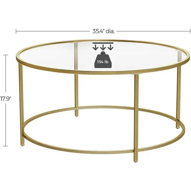 New in box! VASAGLE 35.4" Diameter Gold Steel Frame with 6mm thick Tempered Glass Top Round Coffee Table Retails $199 