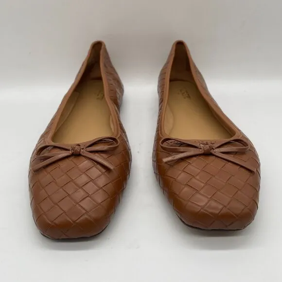 NEW J. Crew Factory Womens Brown Woven Ballet Flats Shoe Bows Sz 10.5 Square Toe