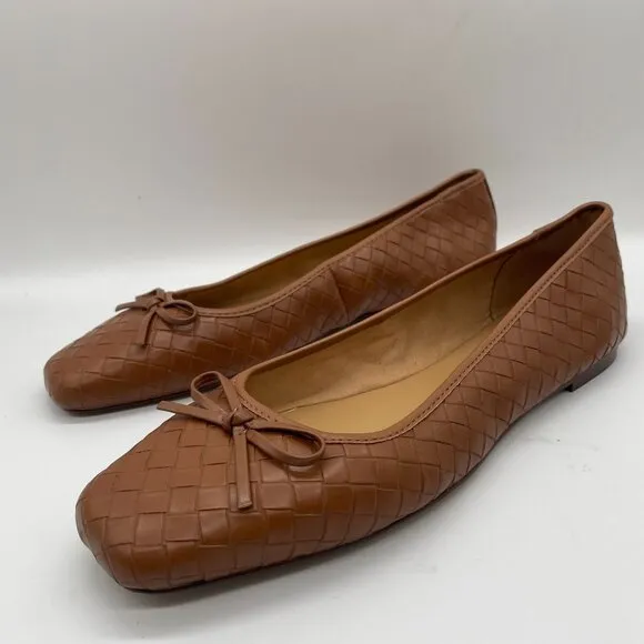 NEW J. Crew Factory Womens Brown Woven Ballet Flats Shoe Bows Sz 10.5 Square Toe