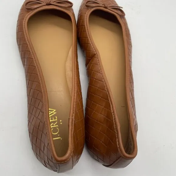 NEW J. Crew Factory Womens Brown Woven Ballet Flats Shoe Bows Sz 10.5 Square Toe