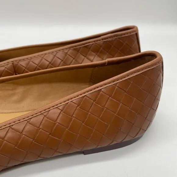 NEW J. Crew Factory Womens Brown Woven Ballet Flats Shoe Bows Sz 10.5 Square Toe