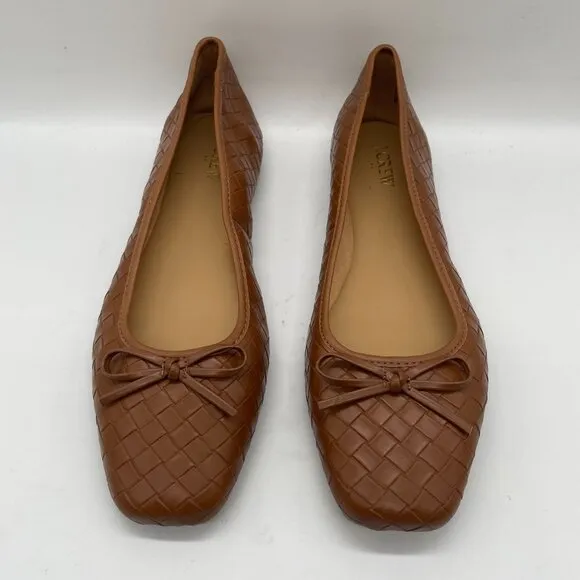 NEW J. Crew Factory Womens Brown Woven Ballet Flats Shoe Bows Sz 10.5 Square Toe