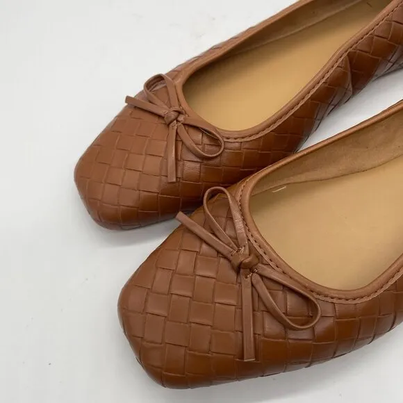 NEW J. Crew Factory Womens Brown Woven Ballet Flats Shoe Bows Sz 10.5 Square Toe