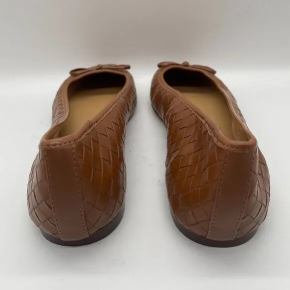 NEW J. Crew Factory Womens Brown Woven Ballet Flats Shoe Bows Sz 10.5 Square Toe