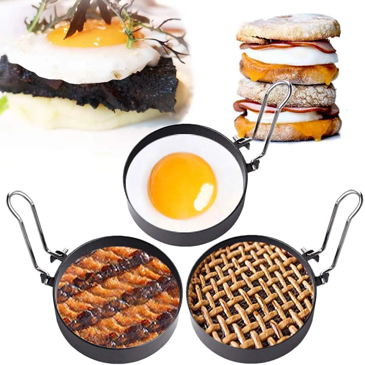 New Set of 3 Non-Stick Stainless Steel Egg Rings! Great for Eggs, Pancakes, Burgers, Mcmuffins etc!