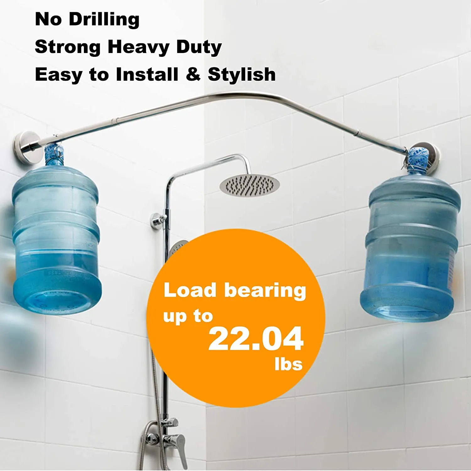 New Stretchable 304 Stainless L Shaped Bathroom Bathtub Corner Shower Curtain Rod Rack Drill Free Install, Bathroom, Clothing Store, Private Space Wall (29.52"-37.4"x 29.52"-37.4")