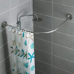 New Stretchable 304 Stainless L Shaped Bathroom Bathtub Corner Shower Curtain Rod Rack Drill Free Install, Bathroom, Clothing Store, Private Space Wall (29.52"-37.4"x 29.52"-37.4")