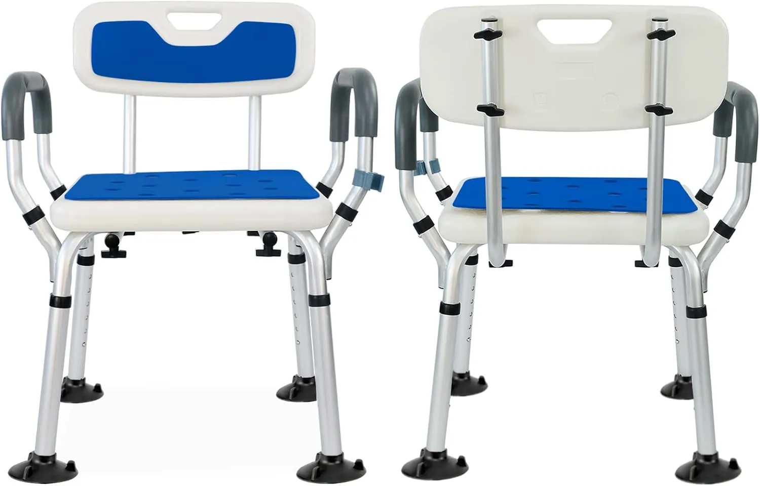 NEW Weliday Height Adjustable Shower Chair Bathtub Chair Aluminum Shower Stool with Back, Arms and Two Kinds of Footpads Suitable for Disabled, Pregnant Woman, Elderly, Retails $80 
