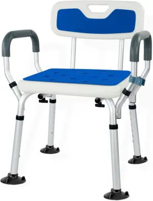 NEW Weliday Height Adjustable Shower Chair Bathtub Chair Aluminum Shower Stool with Back, Arms and Two Kinds of Footpads Suitable for Disabled, Pregnant Woman, Elderly, Retails $80 