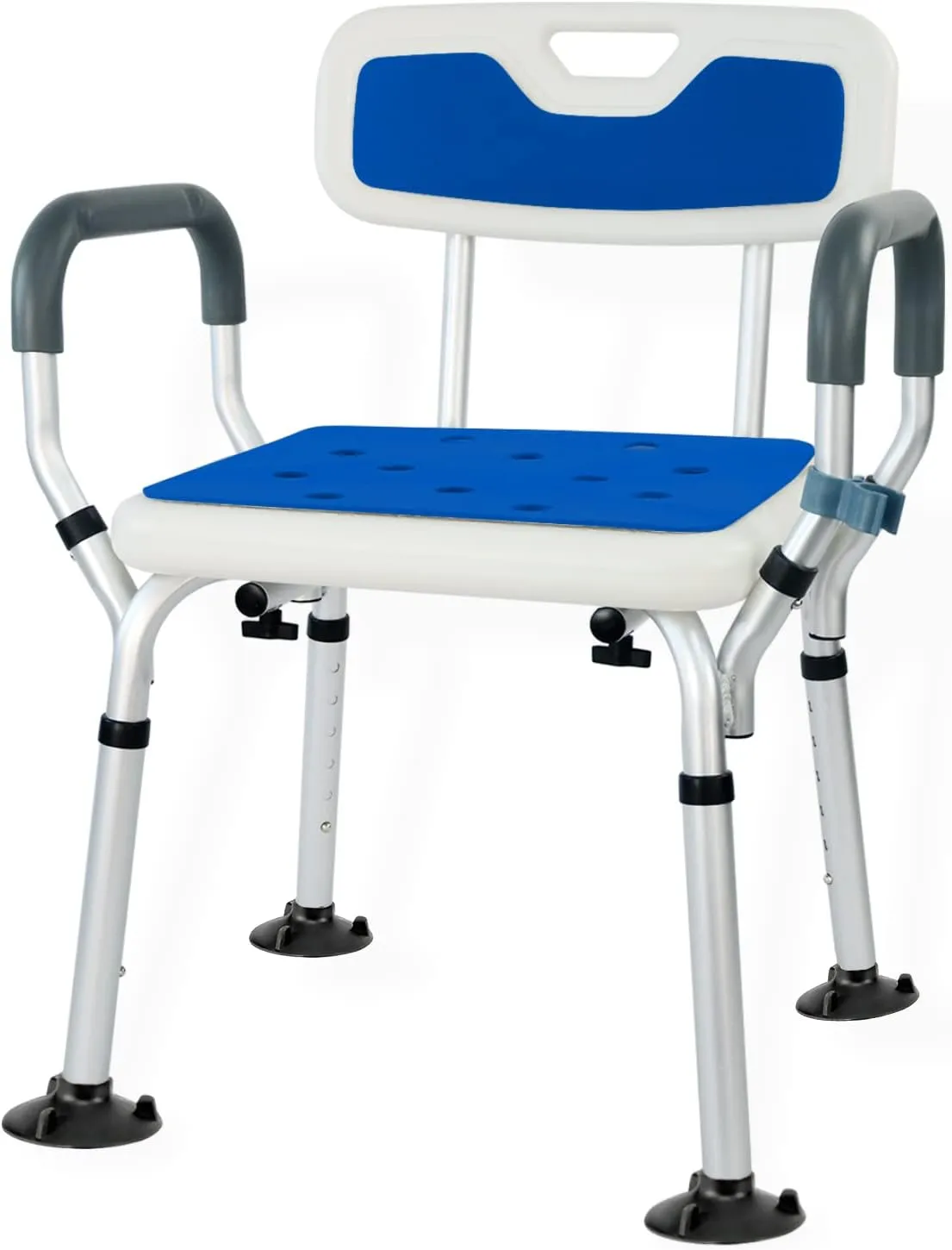 NEW Weliday Height Adjustable Shower Chair Bathtub Chair Aluminum Shower Stool with Back, Arms and Two Kinds of Footpads Suitable for Disabled, Pregnant Woman, Elderly, Retails $80 