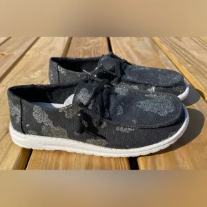 New Women's Gypsy Jazz Sparkly Cow Shoes  Animal Print Slip on Sneakers size 11