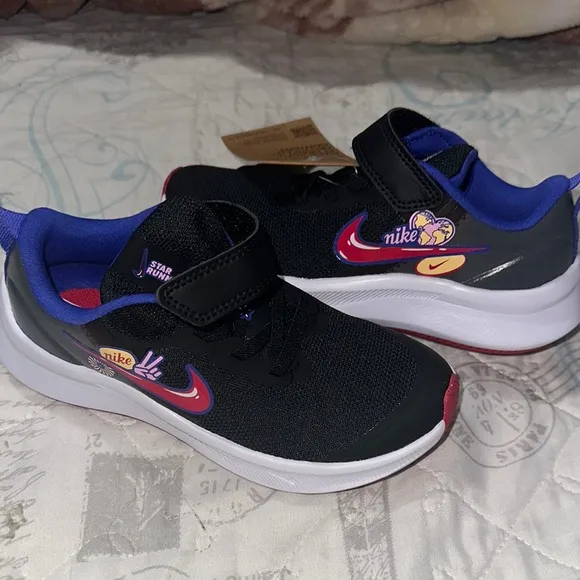 Nike Black and Blue Sneakers with Mesh Upper