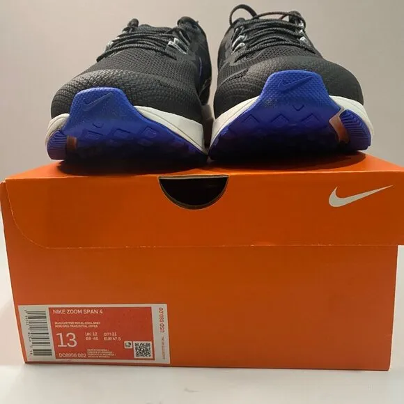 Nike Zoom Span 4  Black Textured Panelled Lace-Up Running Shoes Men's Size 13