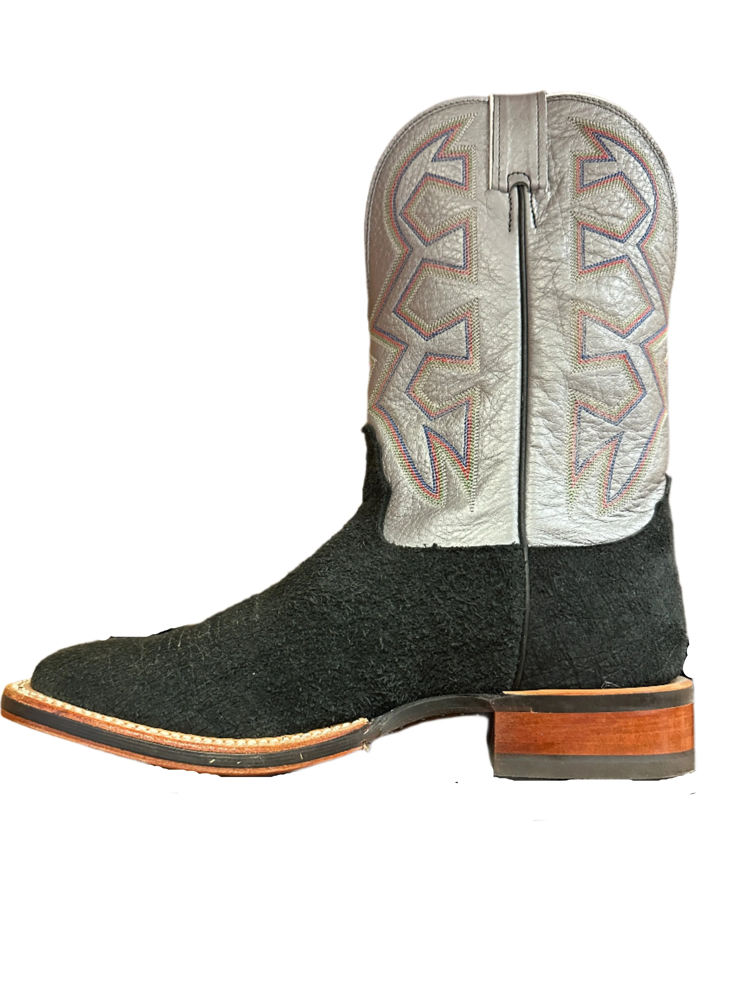 Nocona Men's Boots - Grey Rough-Out Square Toe with Silver Top