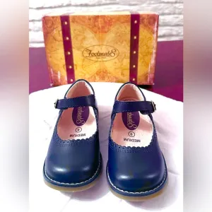 NWOT Adorable ALLIE Footmates Leather Shoes NAVY Blue in original box-Size 9 M/W
