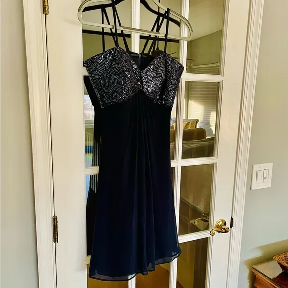 NWOT Tadashi Collection Navy Silk Cocktail Dress Size 8