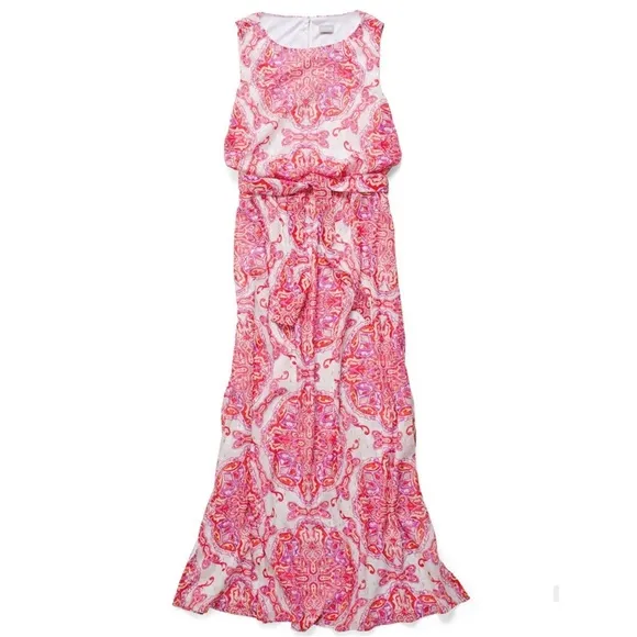 NWT Chico’s Summer Shine Metallic Printed White Maxi Dress