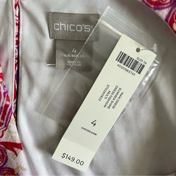 NWT Chico’s Summer Shine Metallic Printed White Maxi Dress