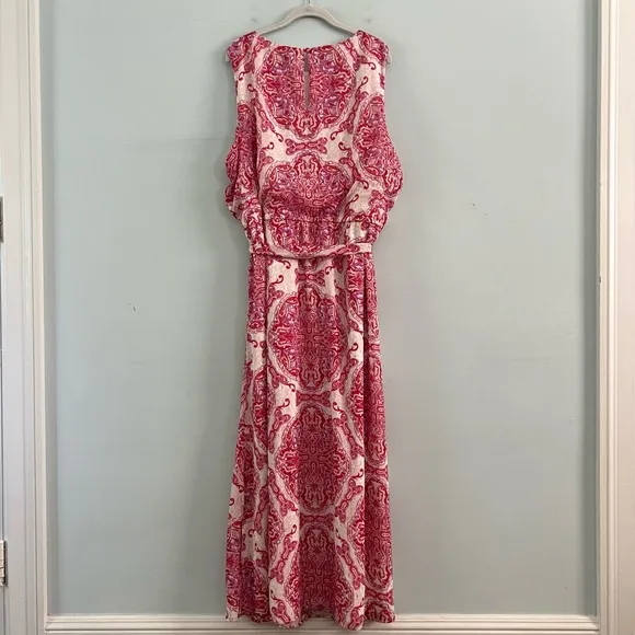 NWT Chico’s Summer Shine Metallic Printed White Maxi Dress