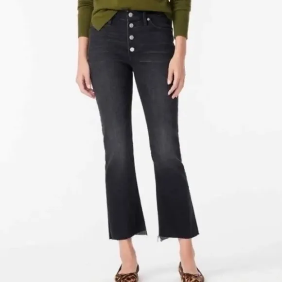 NWT J. Crew 9&quot; Billie Denim Boot Crop Black Charcoal Button Fly Jeans Size 26