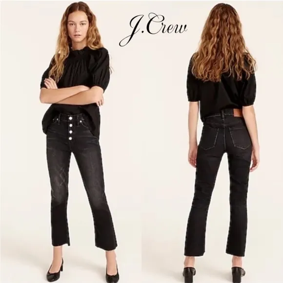 NWT J. Crew 9&quot; Billie Denim Boot Crop Black Charcoal Button Fly Jeans Size 26