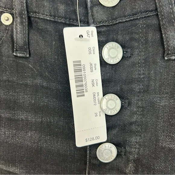 NWT J. Crew 9&quot; Billie Denim Boot Crop Black Charcoal Button Fly Jeans Size 26