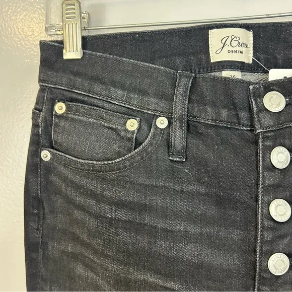 NWT J. Crew 9&quot; Billie Denim Boot Crop Black Charcoal Button Fly Jeans Size 26