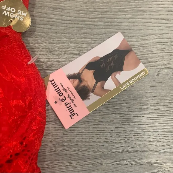 NWT Juicy Couture Red Sexy Christmas Lace Bodysuit Lingerie