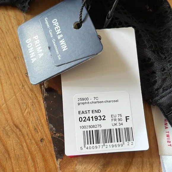 NWT PrimaDonna Twist East End Padded Balcony Bra Black Size US 34G UK 34F