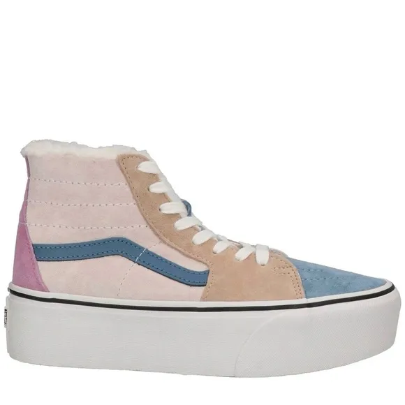 NWT Vans Sk8 Hi Pig Suede Multi Sherpa platform sneakers pink blue tan unisex​