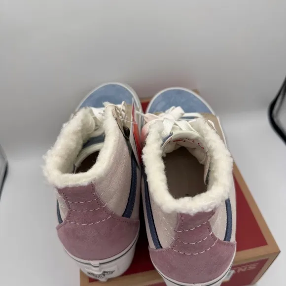 NWT Vans Sk8 Hi Pig Suede Multi Sherpa platform sneakers pink blue tan unisex​