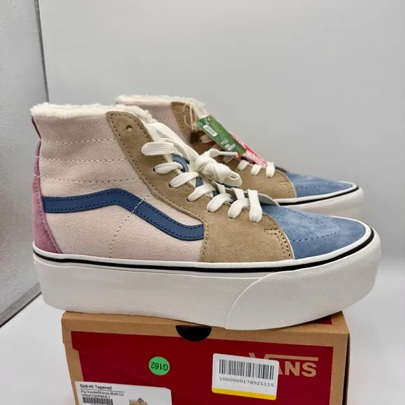 NWT Vans Sk8 Hi Pig Suede Multi Sherpa platform sneakers pink blue tan unisex​